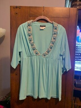 Boston Proper Aqua/Turquoise Scoop Neck Top